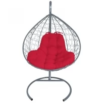 Подвесное кресло M-GROUP XL с ротангом серое, красная подушка