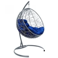 Подвесное кресло M-GROUP круглый с ротангом серое, синяя подушка
